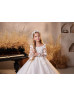 Long Sleeves Beaded White Lace Tulle Floral Flower Girl Dress